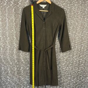 Annex Tara Shirt Button Up Dress Velvet Feel Brown with‎ Waist Tie Size 6 Petite